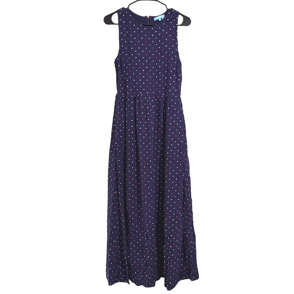 Draper James RSVP Navy Blue Polka Dot Sleeveless Maxi Dress Womens MEDIUM